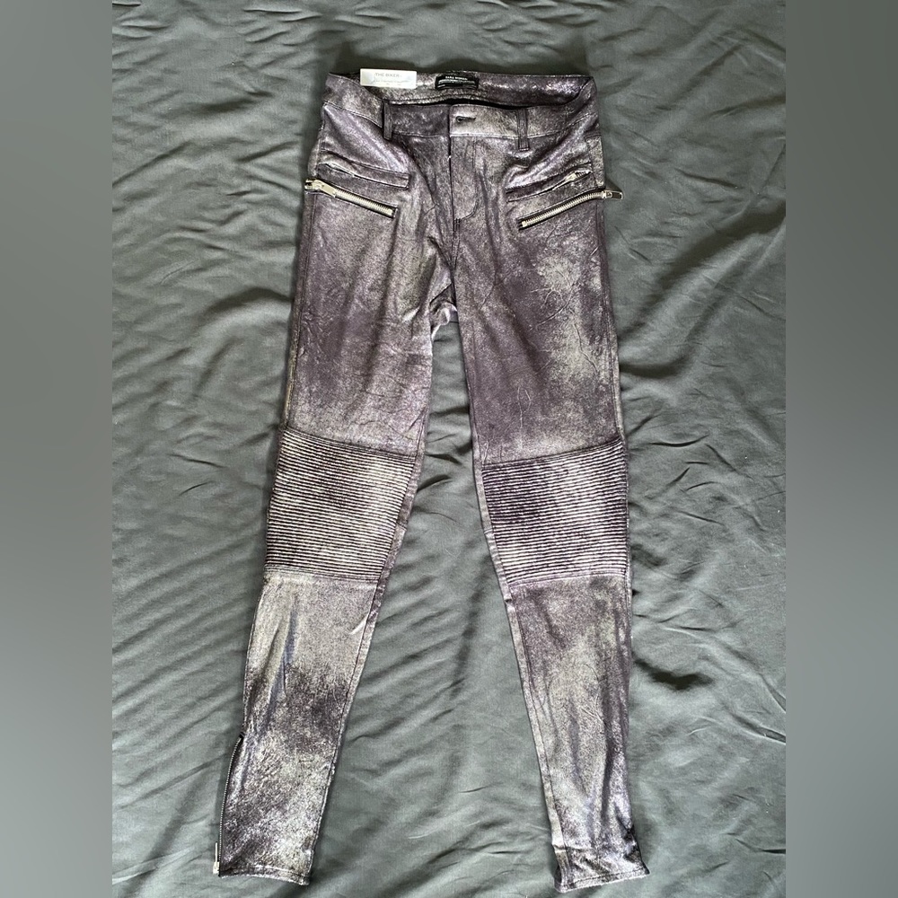Zara Metallic Skinny Moto Biker Pant XS! Super Soft! Never worn. Tags attached